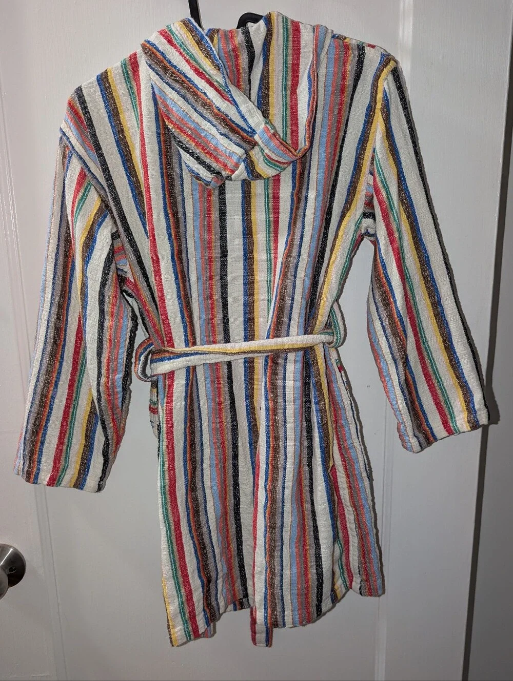 Odd Bird Mini-Me Robe Long Sleeve Hood Rainbow Stripe Cotton Kids Sz L Age 9/10